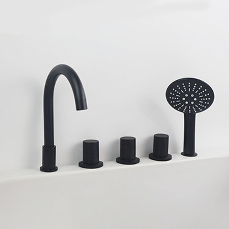 Modern Brass Tub Faucet in Black with 3 Handles Deck Mount Bathroom Faucet