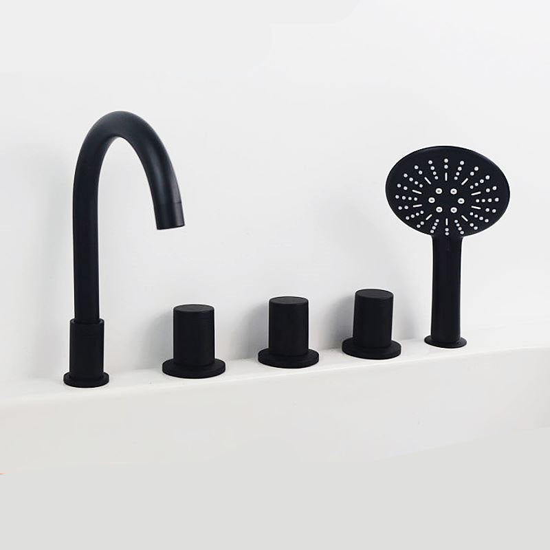 Modern Brass Tub Faucet in Black with 3 Handles Deck Mount Bathroom Faucet