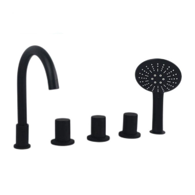 Modern Brass Tub Faucet in Black with 3 Handles Deck Mount Bathroom Faucet