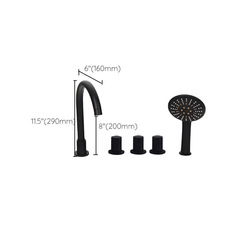 Modern Brass Tub Faucet in Black with 3 Handles Deck Mount Bathroom Faucet