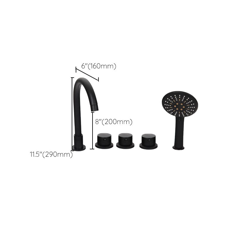 Modern Brass Tub Faucet in Black with 3 Handles Deck Mount Bathroom Faucet