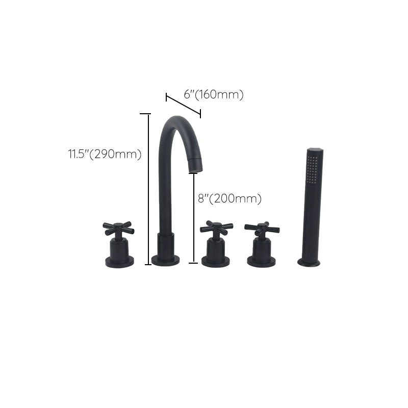 Modern Brass Tub Faucet in Black with 3 Handles Deck Mount Bathroom Faucet