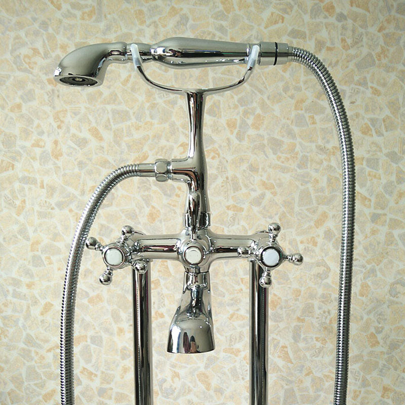 Classic Freestanding Tub Filler with Hand Shower Floor Mounted Faucet