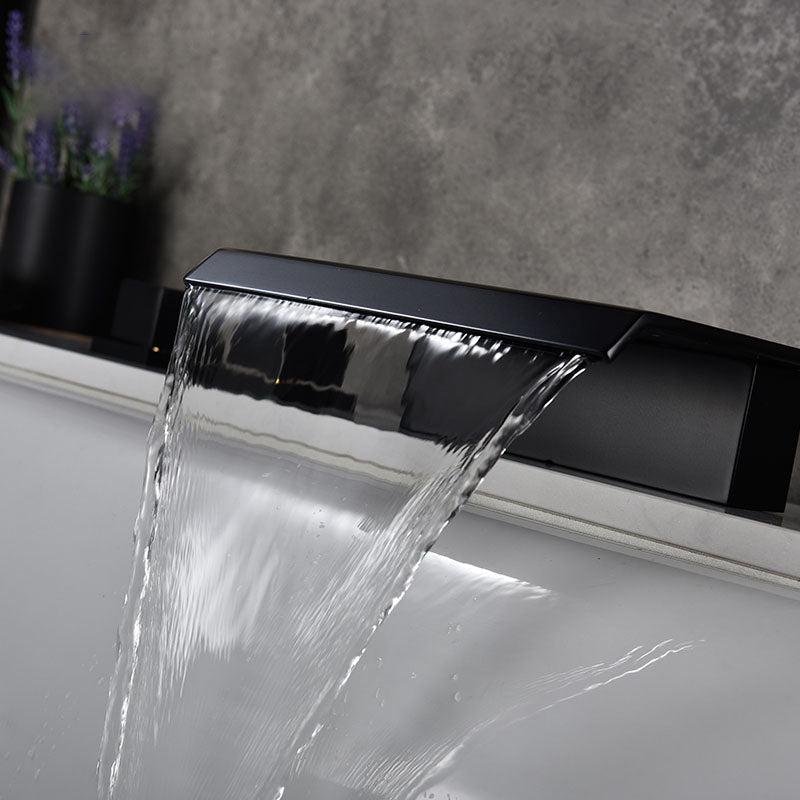 Modern Roman Tub Faucet with Waterfall Spout Deck Mount Bathroom Faucet