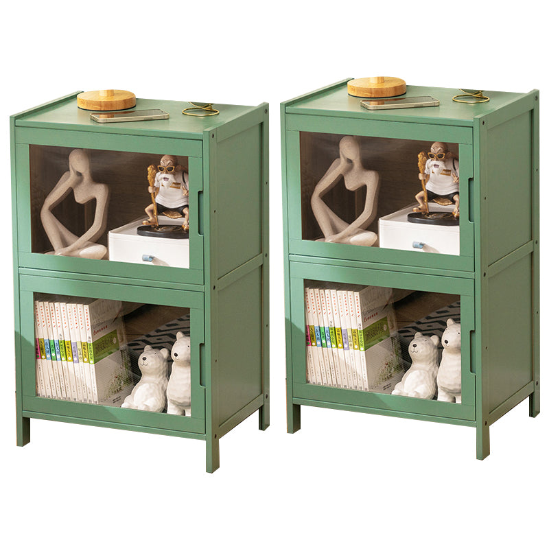 Modern Kids Nightstand Flat Top Wooden Youth Nightstand with Doors