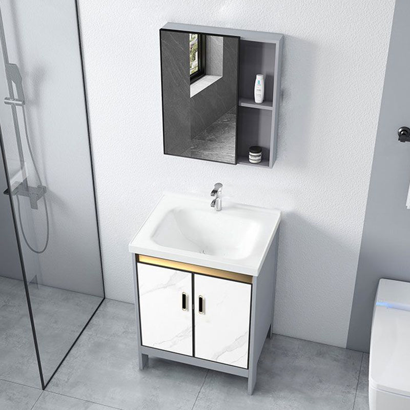 Ceramic Top Bathroom Vanity White Rectangle Single Sink Freestanding Mirror Vanity Set