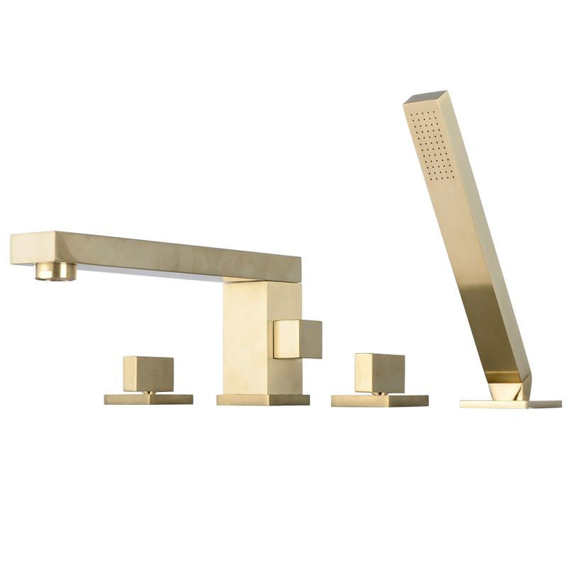 Modern Square Brass Tub Faucet with 2 Handles Deck Mount Bathroom Faucet