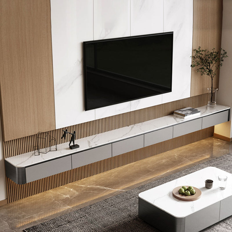 White Stone Media Console Wall Mounted TV Console with Doors