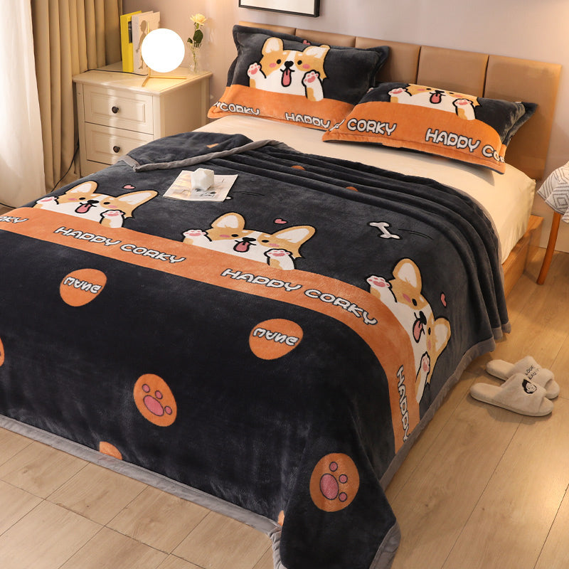 Popular Bed Sheet Cartoon Patterned Fade Resistant Non-Pilling Flannel Bed Sheet