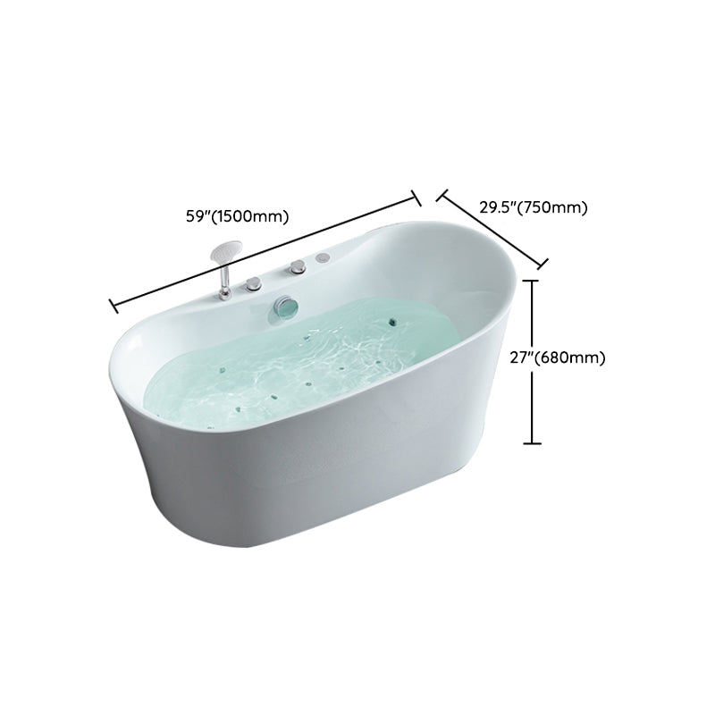 Acrylic Freestanding Bathtub Oval Modern Back to Wall Soaking Bath
