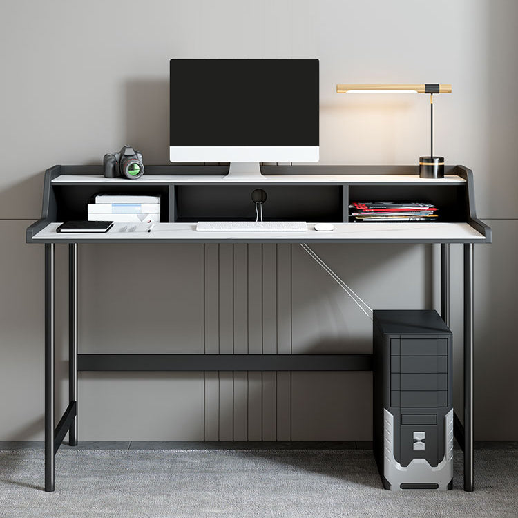 Contemporary Office Desk Rectangular Antique Finish Computer Desk with Metal Legs