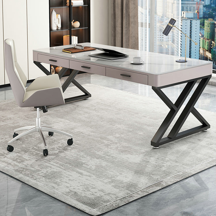 Rectangular Shaped Office Desk 2 Legs Writing Desk in White and Black for Office