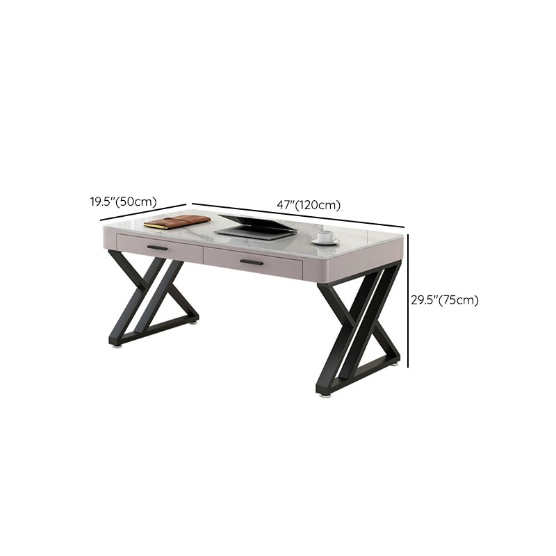 Rectangular Shaped Office Desk 2 Legs Writing Desk in White and Black for Office