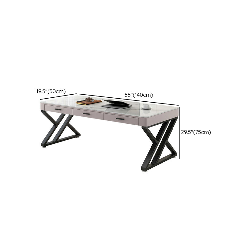 Rectangular Shaped Office Desk 2 Legs Writing Desk in White and Black for Office