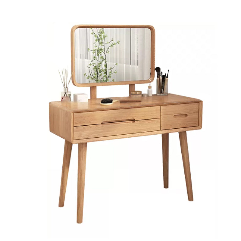 Traditional 3-Drawer Makeup Vanity Desk Solid Wood Vanity Dressing Table