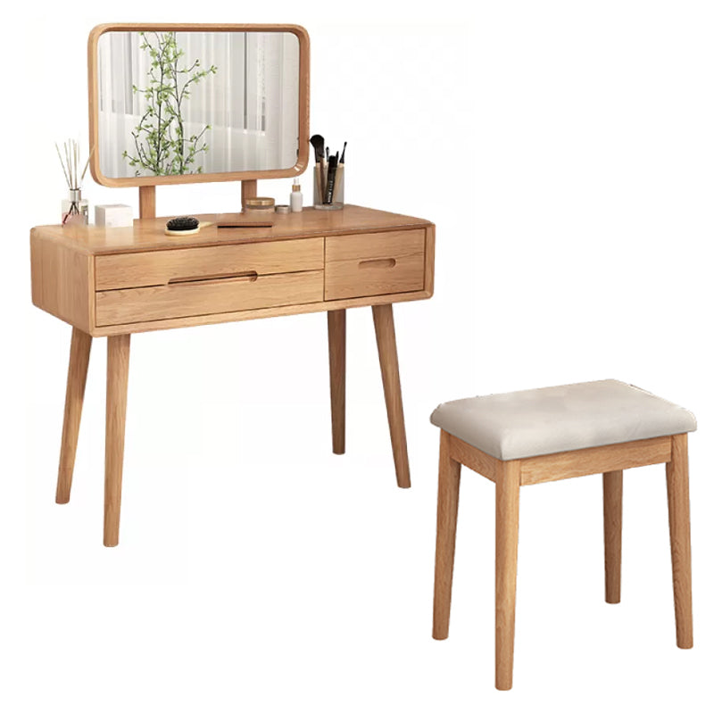 Traditional 3-Drawer Makeup Vanity Desk Solid Wood Vanity Dressing Table