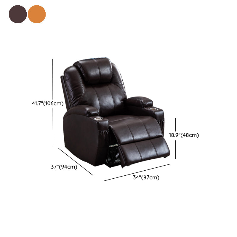 Contemporary Home Theater Recliner With Cup Holders and Arms