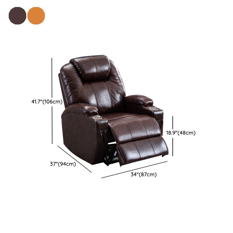 Contemporary Home Theater Recliner With Cup Holders and Arms