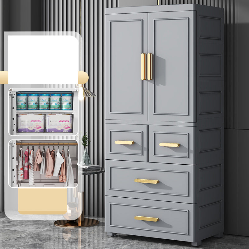 Modern Plastic Armoire Cabinet Bedroom Youth Armoire with Wheels