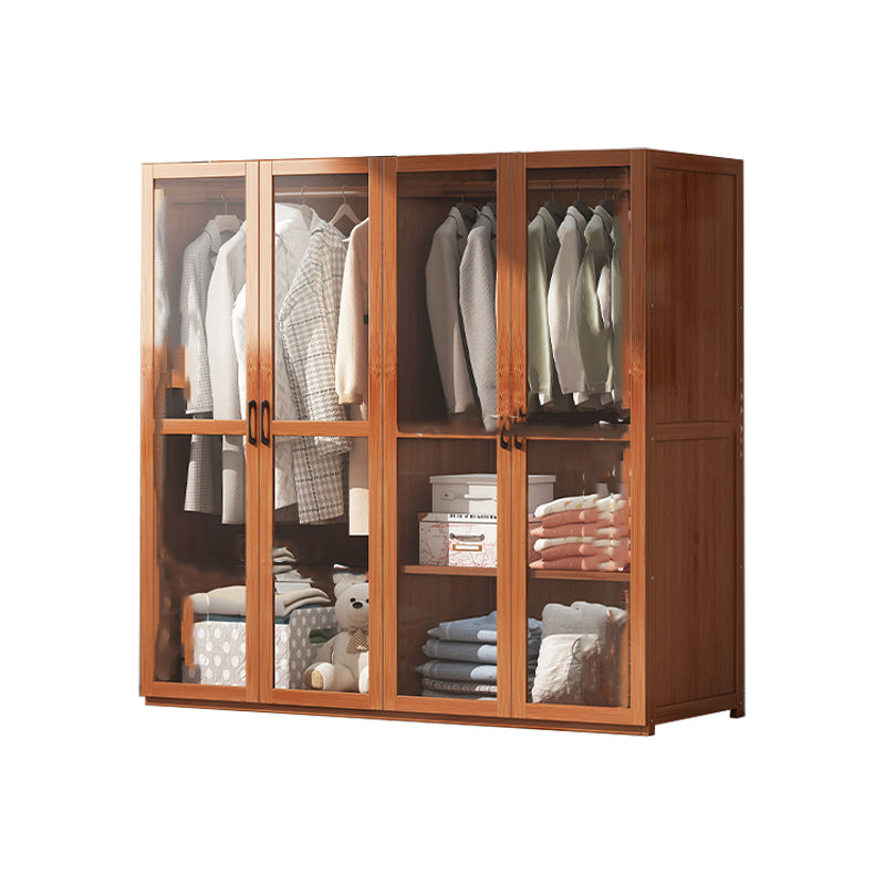 Brown Bamboo Wardrobe Armoire Modern Soft Close Doors Wardrobe