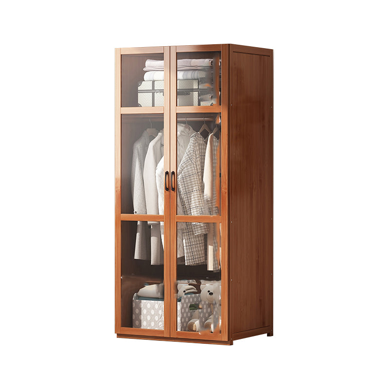 Brown Bamboo Wardrobe Armoire Modern Soft Close Doors Wardrobe