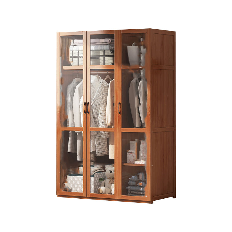 Brown Bamboo Wardrobe Armoire Modern Soft Close Doors Wardrobe