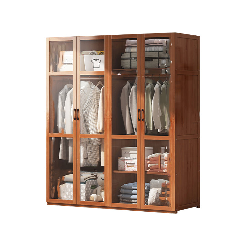 Brown Bamboo Wardrobe Armoire Modern Soft Close Doors Wardrobe