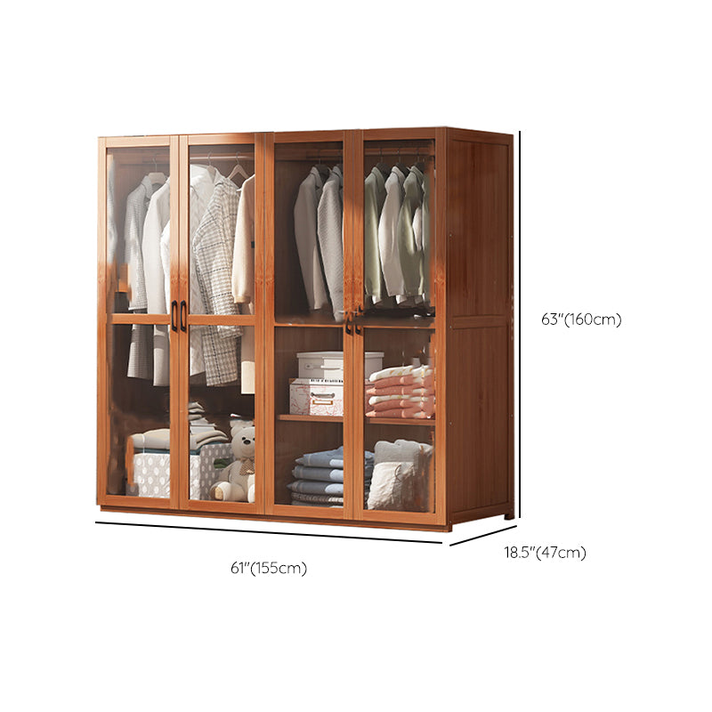 Brown Bamboo Wardrobe Armoire Modern Soft Close Doors Wardrobe