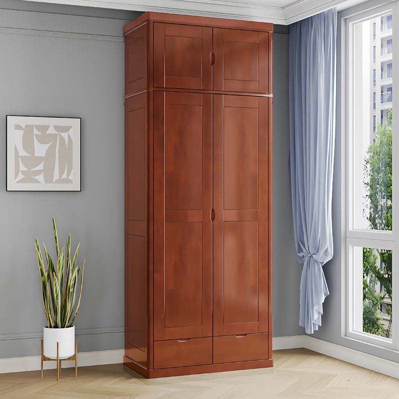 Rubberwood Solid Wood Wardrobe Contemporary Wardrobe with 2 Soft Close Drawers