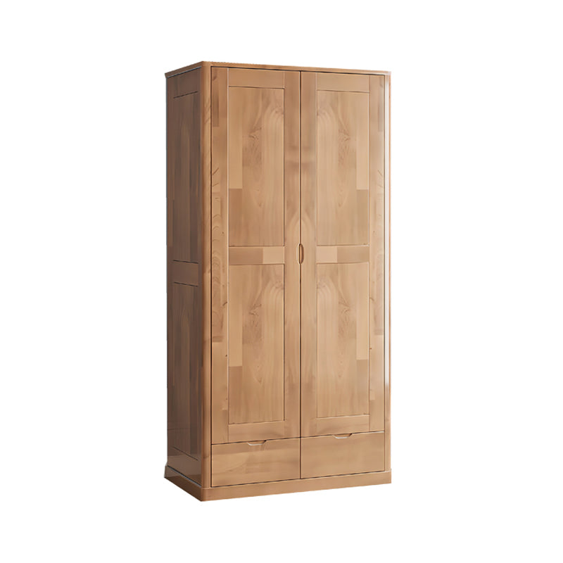 Rubberwood Solid Wood Wardrobe Contemporary Wardrobe with 2 Soft Close Drawers