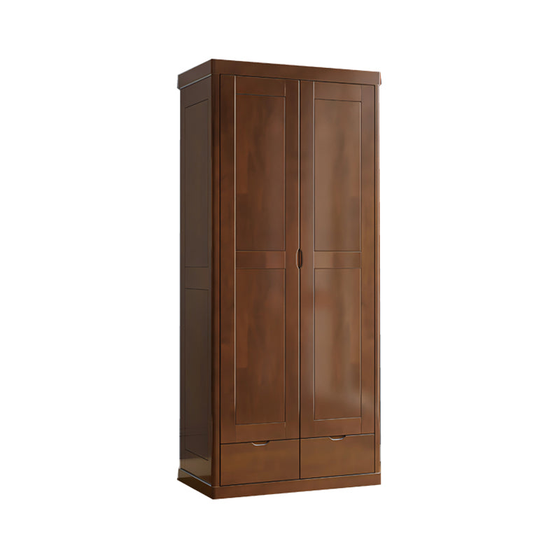 Rubberwood Solid Wood Wardrobe Contemporary Wardrobe with 2 Soft Close Drawers