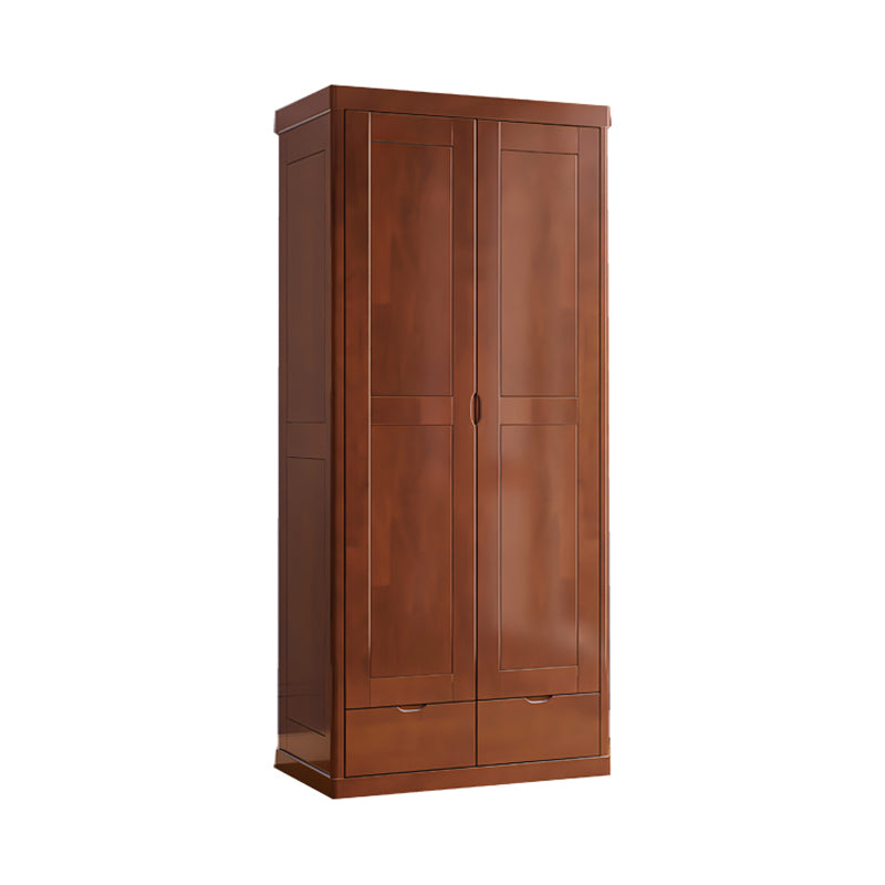 Rubberwood Solid Wood Wardrobe Contemporary Wardrobe with 2 Soft Close Drawers