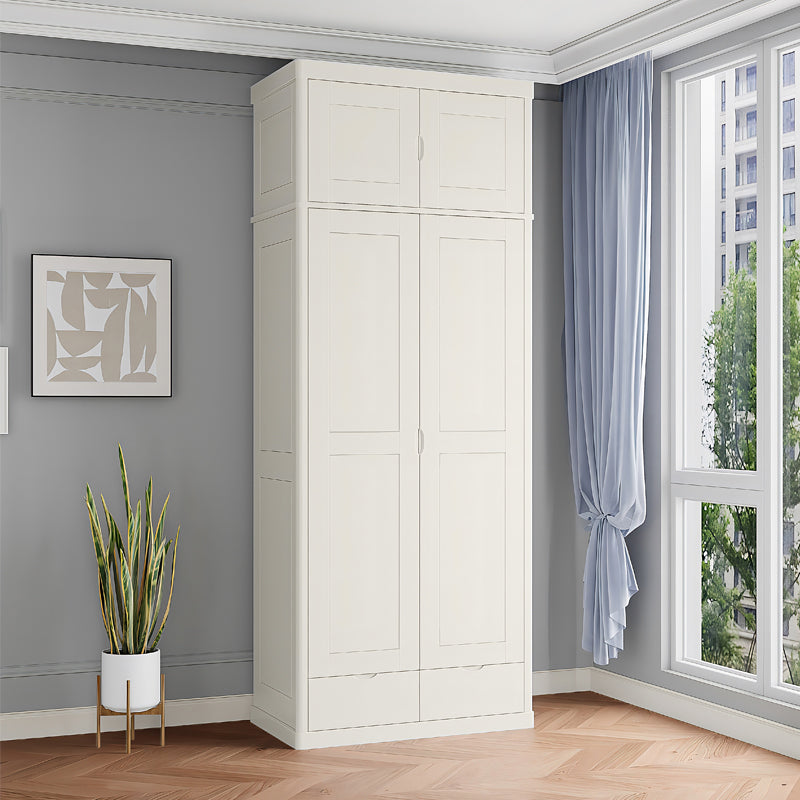 Rubberwood Solid Wood Wardrobe Contemporary Wardrobe with 2 Soft Close Drawers