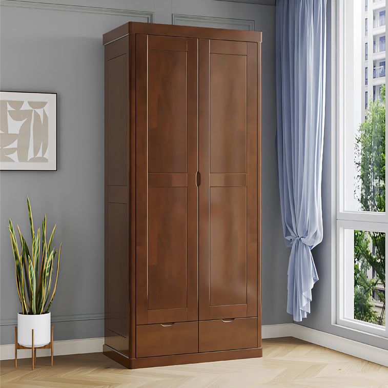 Rubberwood Solid Wood Wardrobe Contemporary Wardrobe with 2 Soft Close Drawers