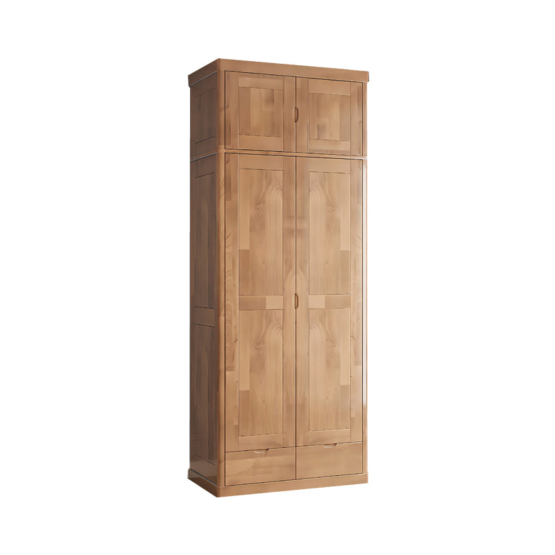 Rubberwood Solid Wood Wardrobe Contemporary Wardrobe with 2 Soft Close Drawers