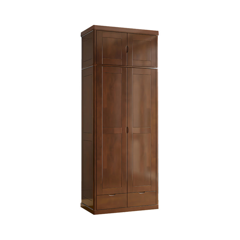 Rubberwood Solid Wood Wardrobe Contemporary Wardrobe with 2 Soft Close Drawers