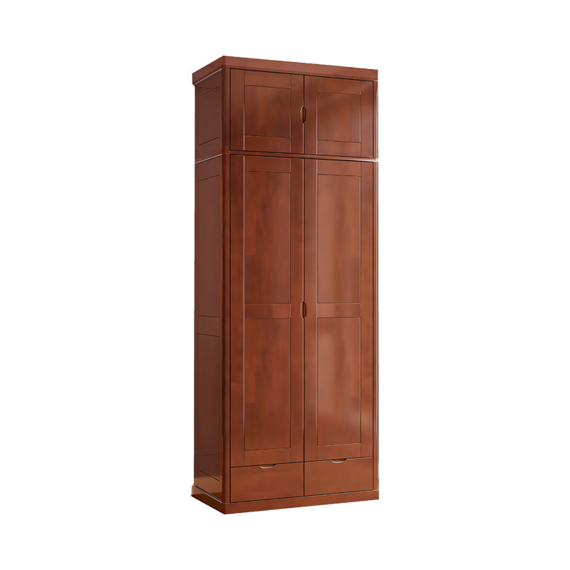 Rubberwood Solid Wood Wardrobe Contemporary Wardrobe with 2 Soft Close Drawers