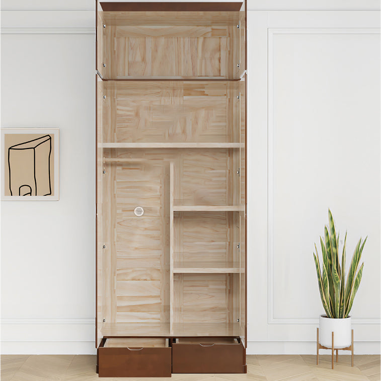 Rubberwood Solid Wood Wardrobe Contemporary Wardrobe with 2 Soft Close Drawers