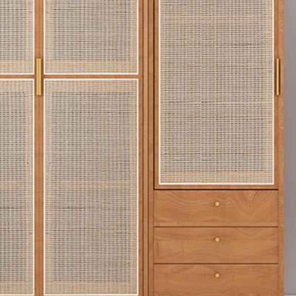 Pine Solid Wood Wardrobe Armoire Rattan Doors Kid's Wardrobe with Legs