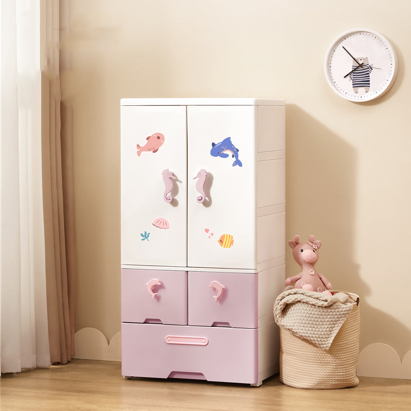 Contemporary Plastic Wardrobe Armoire Multi-Storage Wardrobe with Drawers