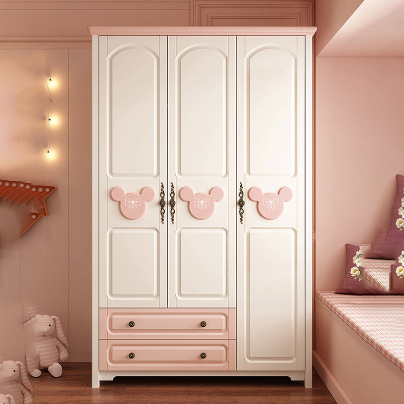 Contemporary Kid's Wardrobe Solid and Manufactured Wood Wardrobe with Drawers