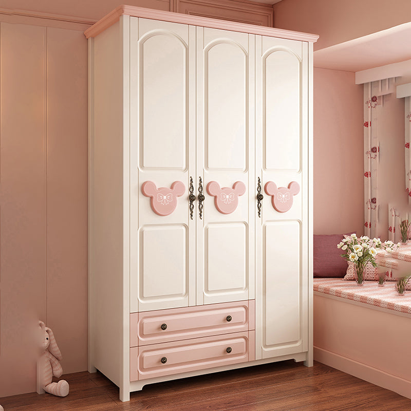 Contemporary Kid's Wardrobe Solid and Manufactured Wood Wardrobe with Drawers