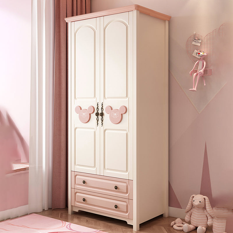 Contemporary Kid's Wardrobe Solid and Manufactured Wood Wardrobe with Drawers