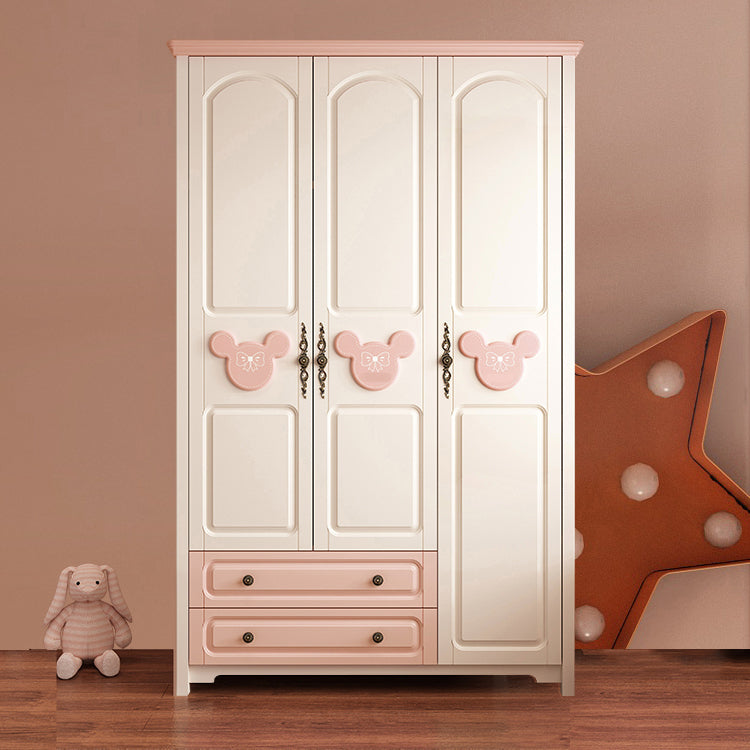 Contemporary Kid's Wardrobe Solid and Manufactured Wood Wardrobe with Drawers