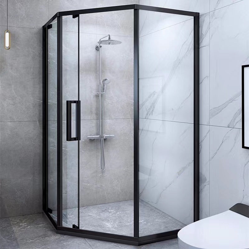 Black Full Frame Shower Screen Diamond Shape Tempered Glass Shower Door