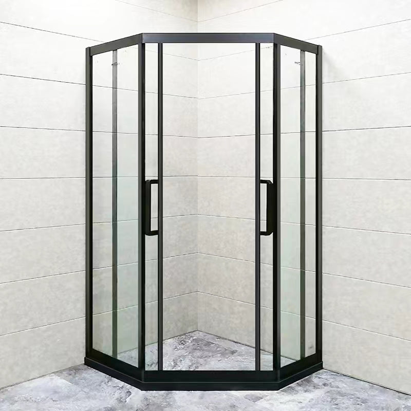 Black Full Frame Shower Screen Diamond Shape Tempered Glass Shower Door