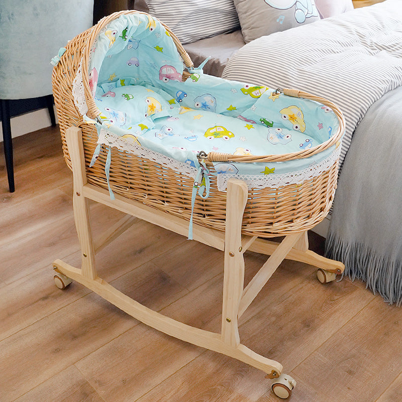 Traditional Wicker Oval Crib Cradle Natural Toddler Moses Basket