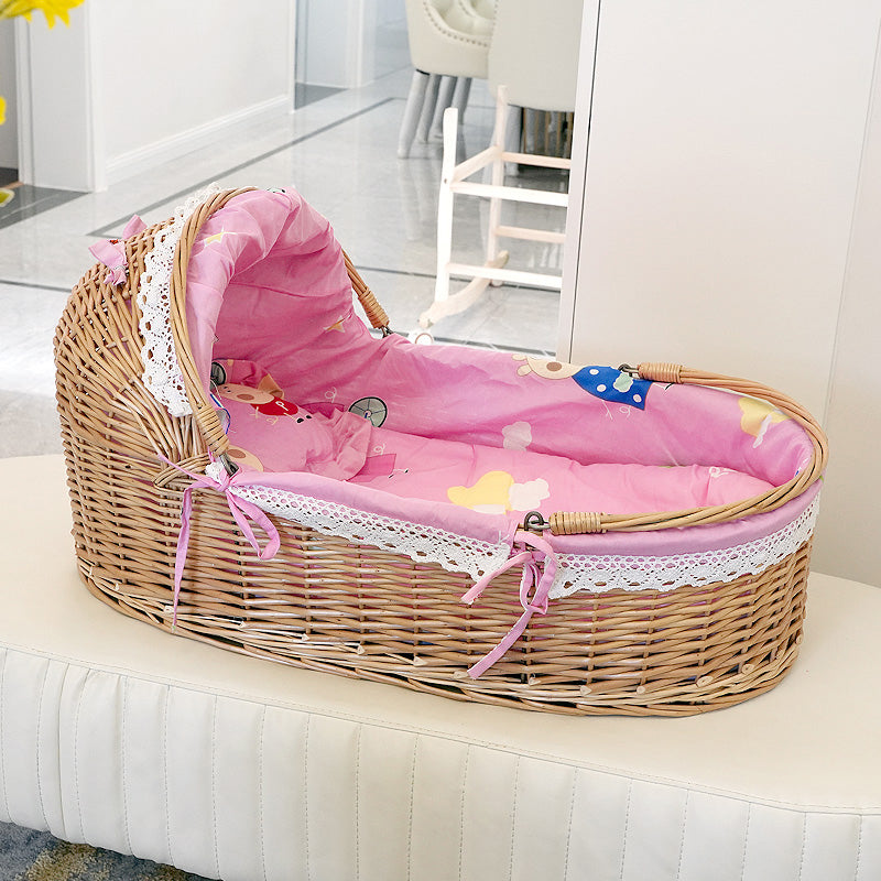 Traditional Wicker Oval Crib Cradle Natural Toddler Moses Basket