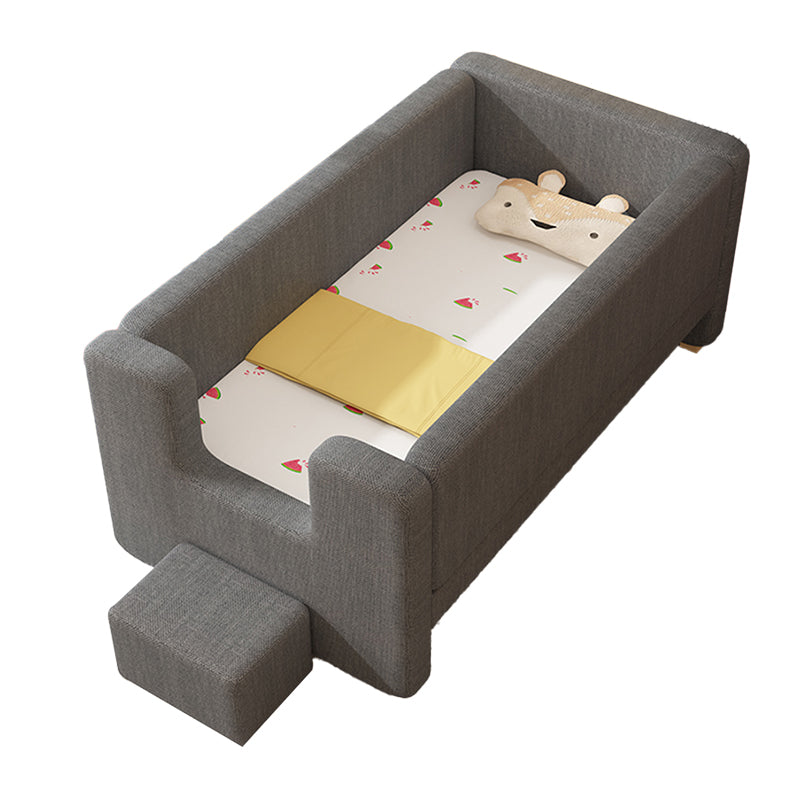 Contemporary Fabric & Wood Crib in Gray Upholstered Crib with Mattress