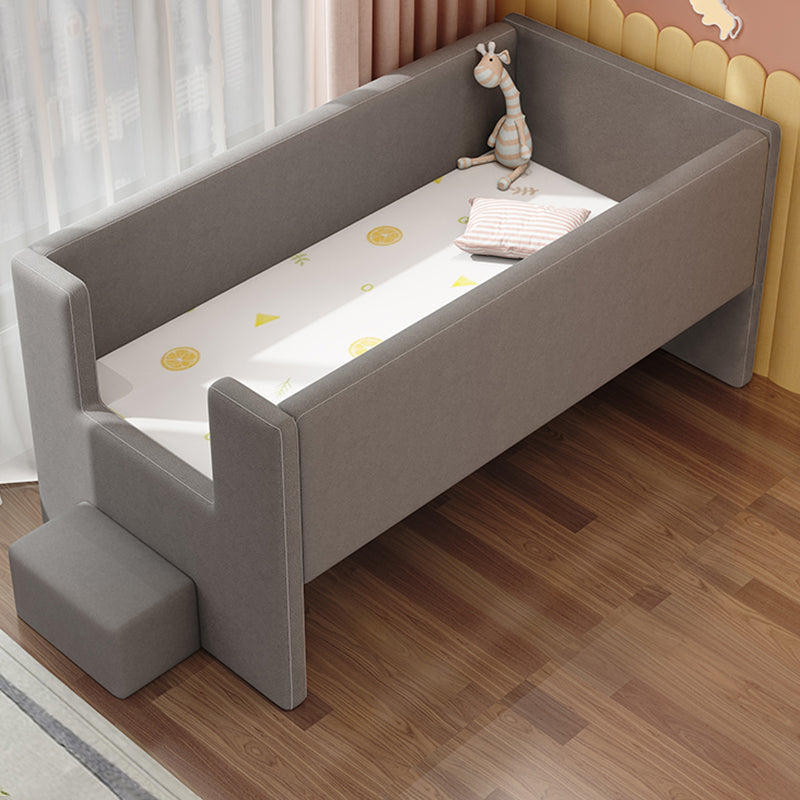 Glam Nursery Crib Pine with Guardrail Wood Gray Upholstered Nursery Bed